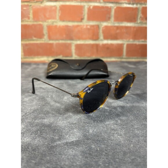 Ray Ban Round Fleck Tortoise/Gunmetal Blue Lens Sunglasses Arms Replaced - Picture 1 of 10